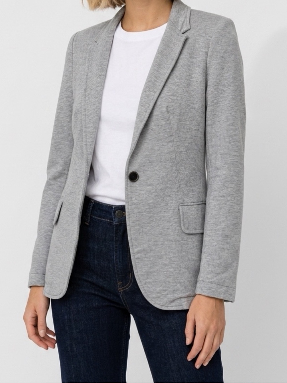 ZARA BASIC Women’s Grey Knit Blazer Jacket Single Button Stretch Casual Size S